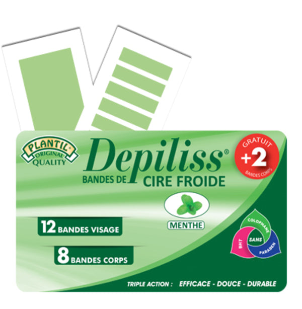 Bandes de cire pour épilation, menthe, pour le visage et le corps