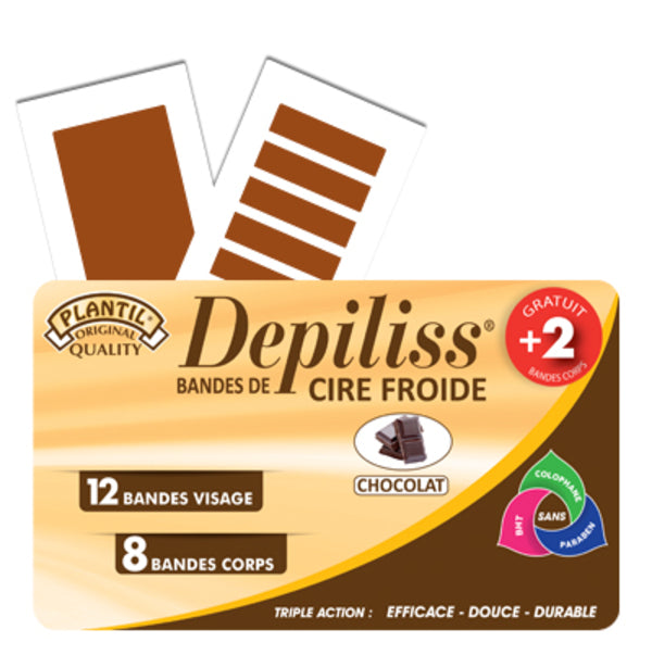 Bandes de cire pour l'épilation, au chocolat, pour le visage et le corps